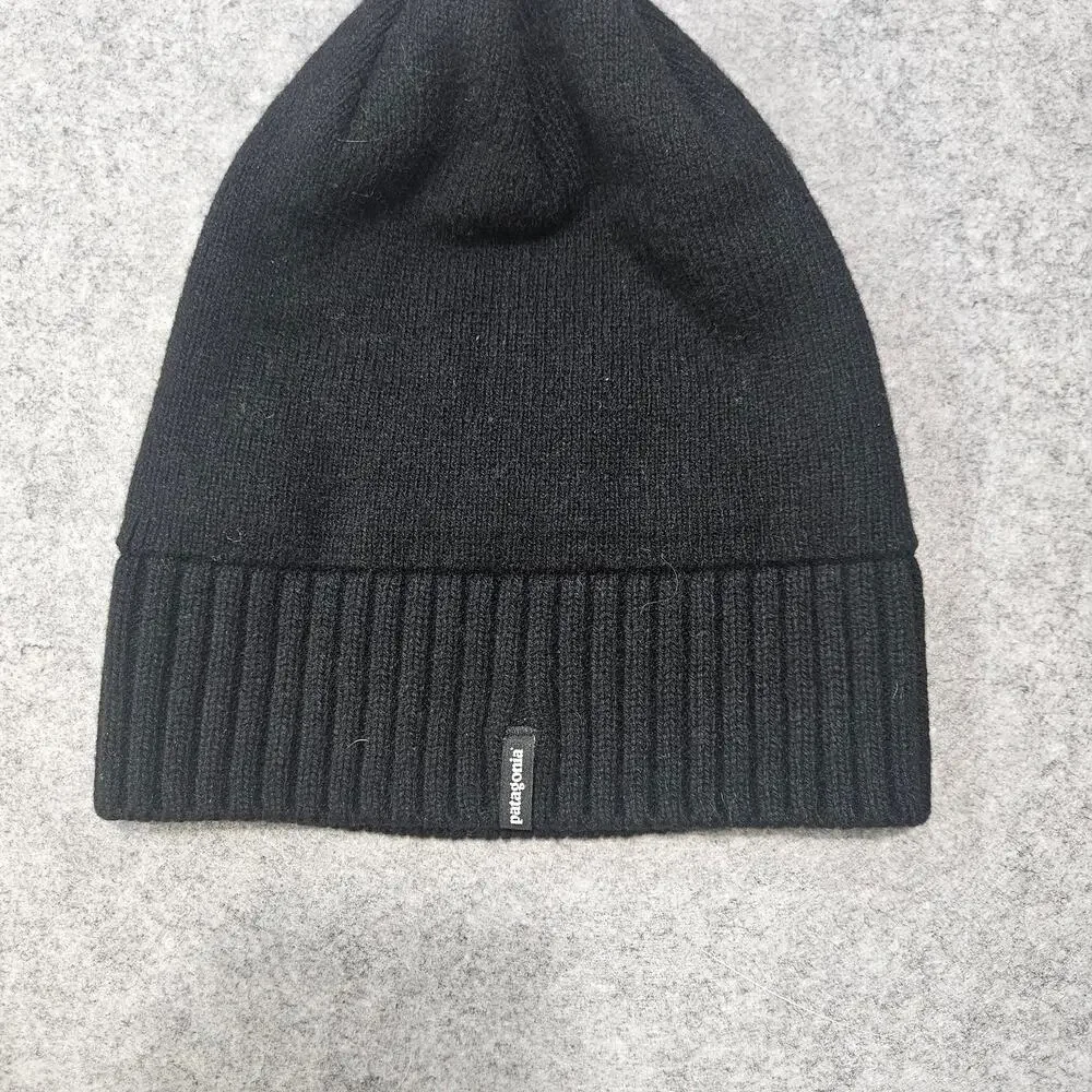 Patagonia Brodeo Beanie Black Ribbed Wool Blend Hat Cap Unisex One Size